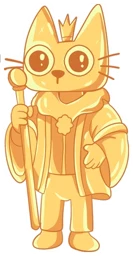Cets crowned, in robes, holding a sceptre
